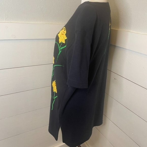 Bechamel Vintage Black Daffodil Beaded Applique Blouse Women's Size S - Picture 4 of 10